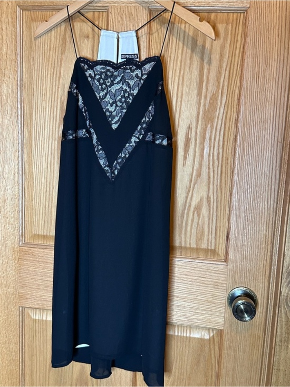 Vintage Express Black Classic Lace Inset Cocktail Midi Strappy Slip Dress XS